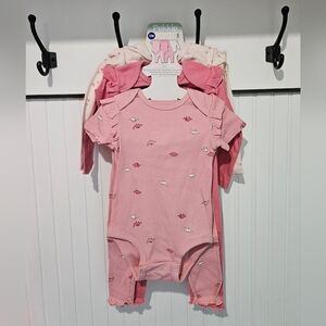 Pekkle Pink and Cream Dinosaur Baby 5 Piece Set, New with Tags, 12 Months
